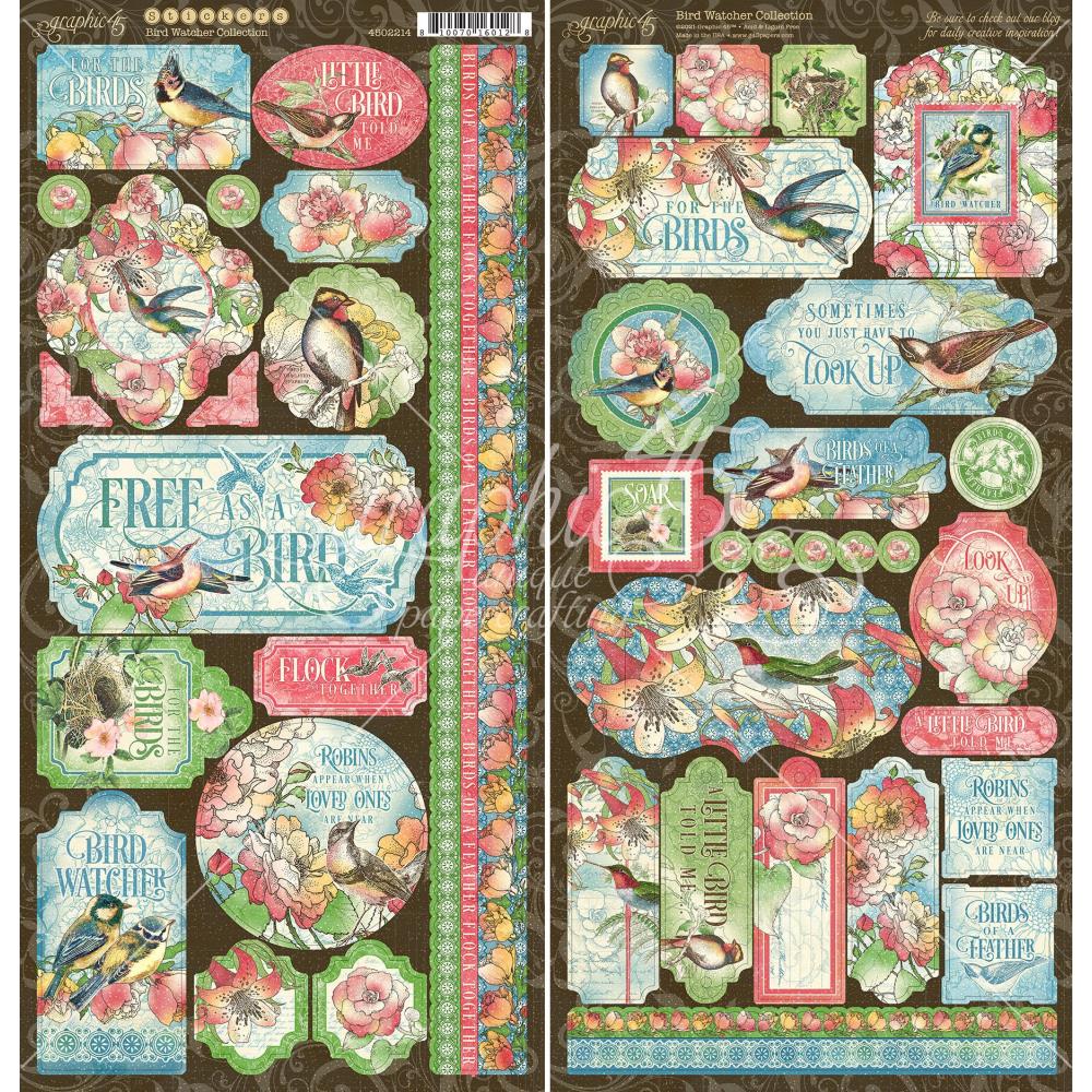 Graphic 45 - Bird Watcher - Sticker Sheet - 12 x 12"