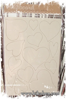 Papirdesign: Chipboard Hjerter - Hvit