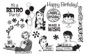 Tj Design - Retro Birhtday - Rubber Stamp Set