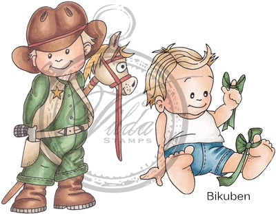 Vilda Stamps - Cowboy & Pojke - Umontert Stempel