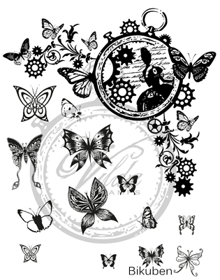 Vilda Stamps - Fjärilshörn med extra fjärilar - Umontert Stempel
