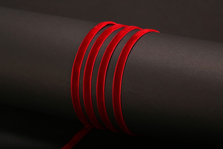 Bånd - Velvet - Red - 6mm -    (metervis)