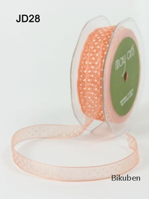 May Arts - Sheer Ribbon - Orange med hvite prikker  (metervis)
