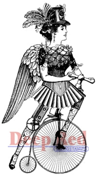 Deep Red Stamps - Steampunk Lady Cyclist - Cling Stamps