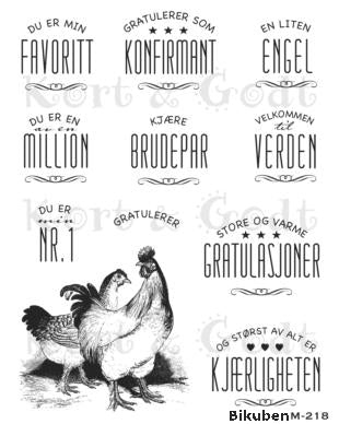 Kort & Godt - Clearstamps  Medium Plate - Hane & Høne
