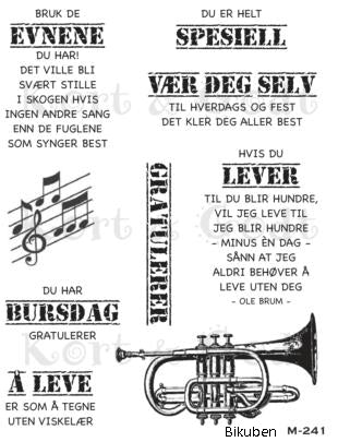 Kort & Godt - Clearstamps  Medium Plate -  Noter & Trompet