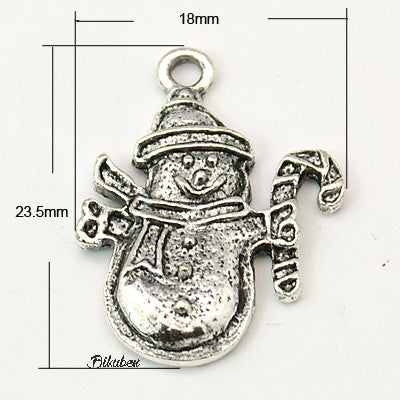 Charms - Antique Silver - Snowman with Candy Cane