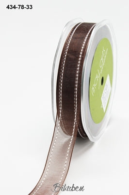 May Arts - Sheer Stiched Edge Ribbon - Brown - METERSVIS