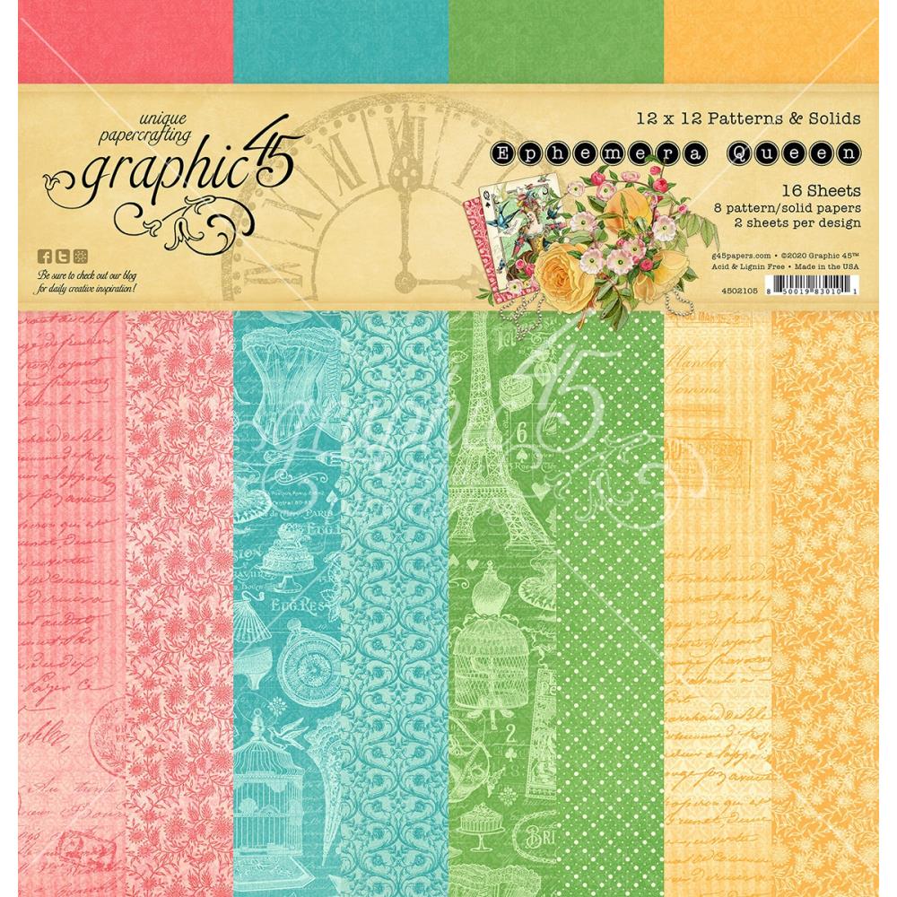 Graphic45 - Ephemera Queen - Prints and Solids Paper Pad 12 x 12"