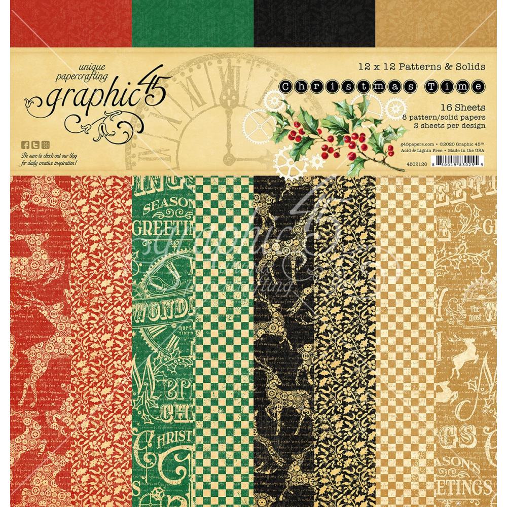 Graphic 45 - Christmas time - Prints and Solids Paper Pad 12 x 12"
