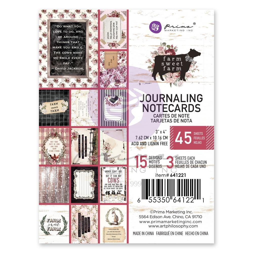 Prima - Farm Sweet Farm - Journaling Notecards  - 3 x 4""