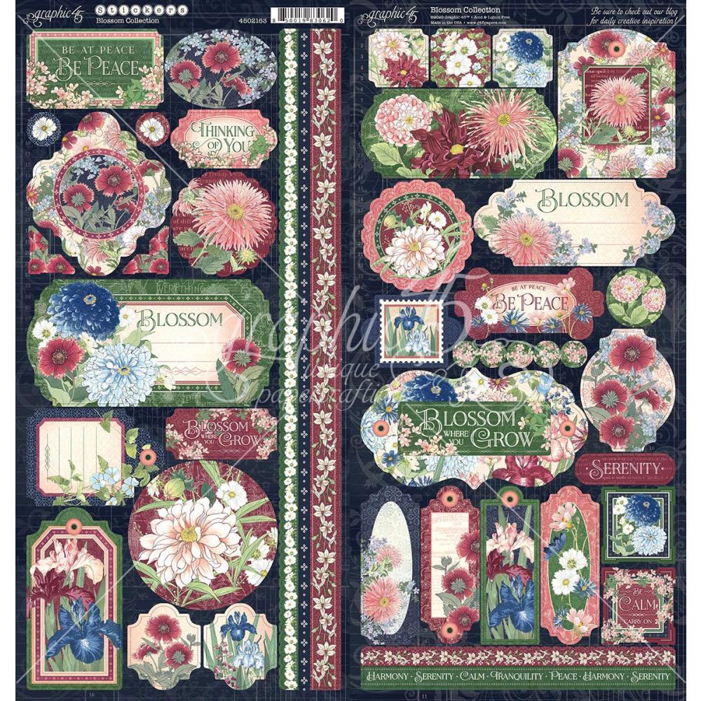 Graphic 45 - Blossom - Sticker Sheet - 12 x 12"