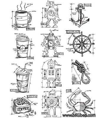 Tim Holtz Collection - Mini Blueprints #9 - Stamps