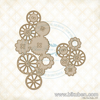 Blue Fern Studios - Chipboard - Button Wheelies