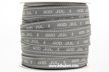 Bånd - God Jul - Grå med hvit skrift - metervis