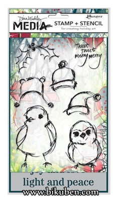Ranger - Dina Wakley - Stamps & Stencil Set - Scribbly Holiday Birdies