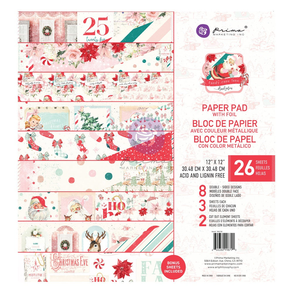 Prima - Candy Cane Lane - Paper Pad  - 12 x 12"