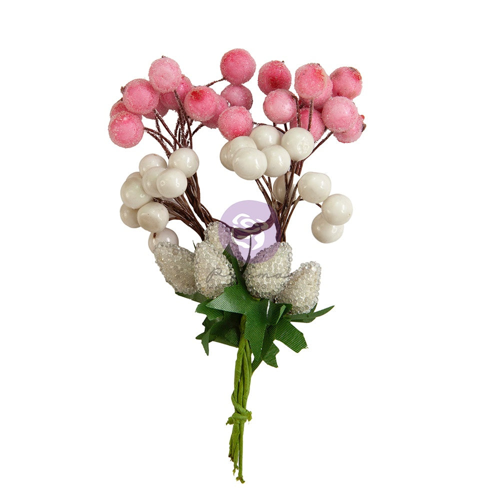 Prima - Candy Cane Lane - Paper Flowers - Frosted Berries