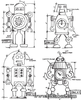 Tim Holtz Collection - Robots Blueprint - Stamps