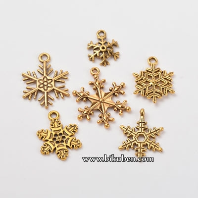 Charms - Antique Golden - Mixed Snowflakes