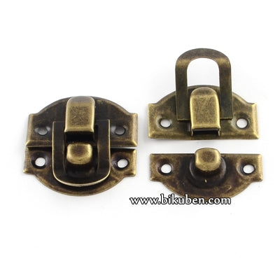 Charms - Antique Bronze - Round Wooden Box Lock Catch Clasps