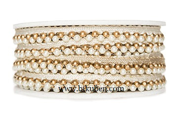 Bånd - Blonde med perler - metervis