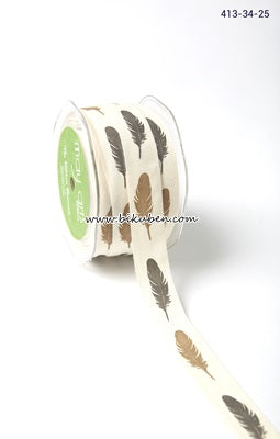 May Arts - Ivory canvas w/print - Black/Brown Feathers - Metervis