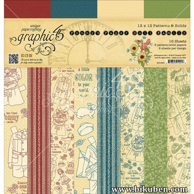 Graphic45 - Penny's Paper Doll Family - Solids and Patterns 12x12" Paper Pad