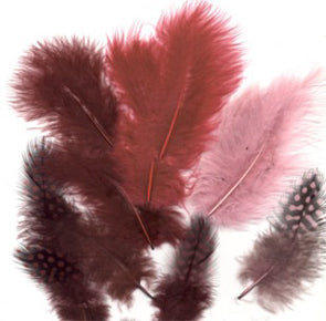 Marabou og Guineafowl Fjær - Mix Vinrød