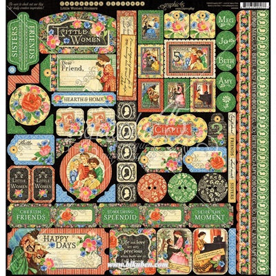 Graphic45 - Little Women - Decorative Sticker Sheet  12 x 12"