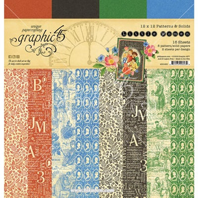 Graphic45 - Little Women - Patterns and Solids Paper Pad   12 x 12"