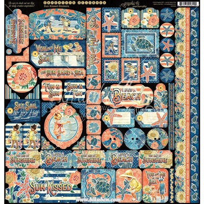 Graphic45 - Sun Kissed - Decorative Sticker Sheet  12 x 12"