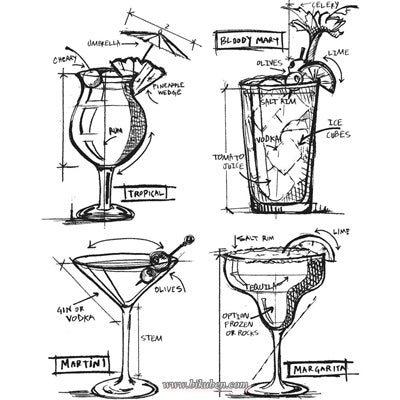 Tim Holtz Collection: Cling Stamps - Cocktails Blueprint