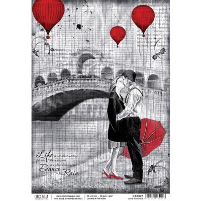 Ciao Bella- Loving in the Rain - Love in Venice - Rice Paper A4