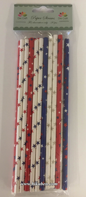 Dixie Craft - Sugerør - Rød, hvit & blå med stjerner