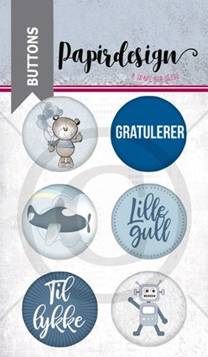 Papirdesign - Buttons - Lille gull,blå