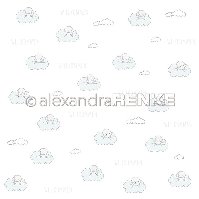 Alexandra Renke - Baby - Rabbit on clouds blue 12x12"
