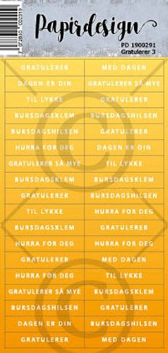 Papirdesign - Klistremerke - Gratulerer 3, gul