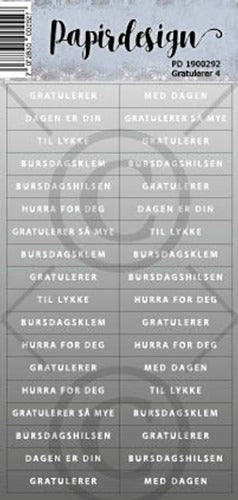 Papirdesign - Klistremerke - Gratulerer 4, grå