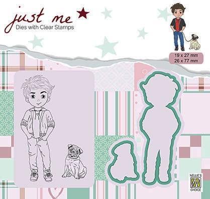 Nellie Snellen - Shape Dies & Clear Stamp - Boy with dog