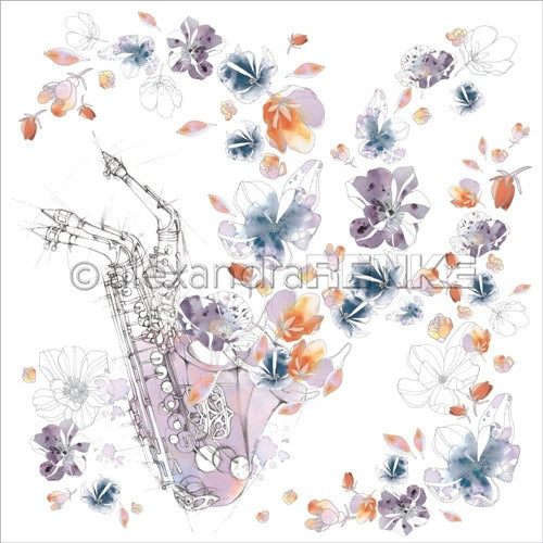 Alexandra Renke - Music Flowers - Saxophone  -  12 x 12"