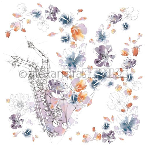 Alexandra Renke - Music Flowers - Saxophone - 12 x 12"