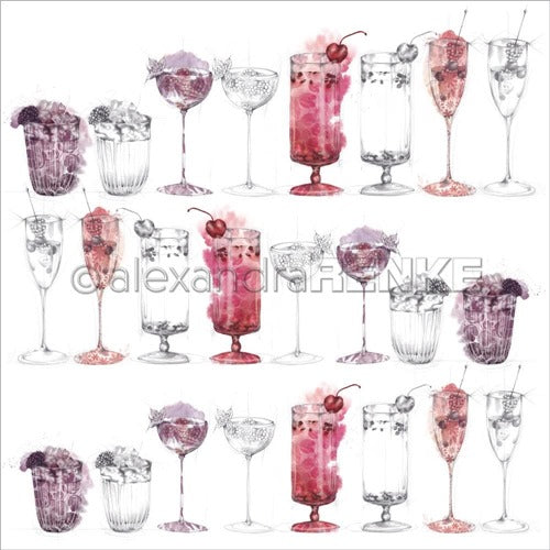 Alexandra Renke - Cocktails Collection - Berry Cocktail Sketches - 12 x 12"