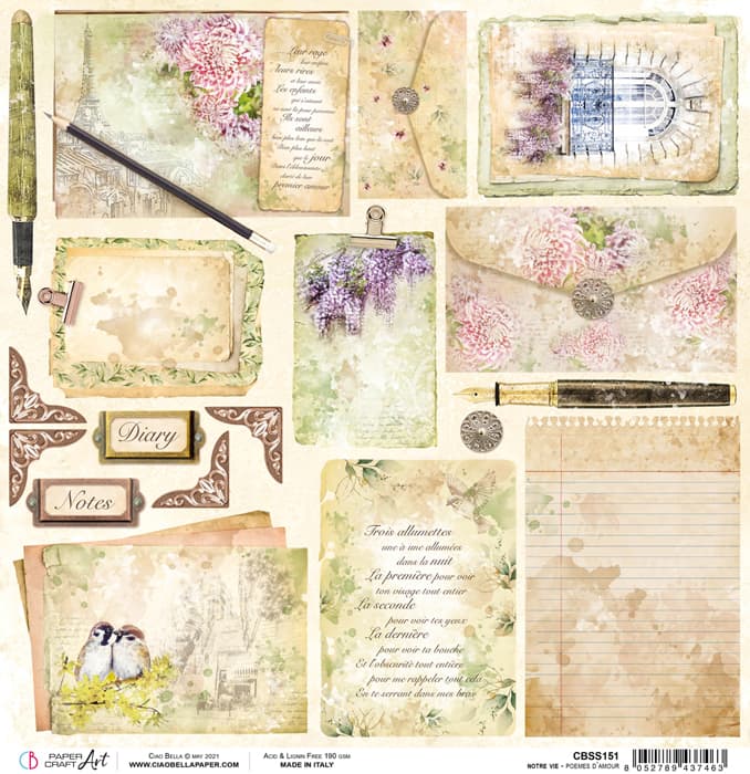 Ciao Bella - Notre Vie - Poemes d'amour - Paper - 12 x 12"