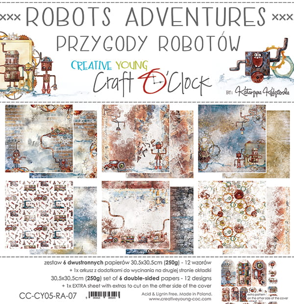 Craft O'Clock - Robots Adventure  - Paper Pack -  12 x 12"