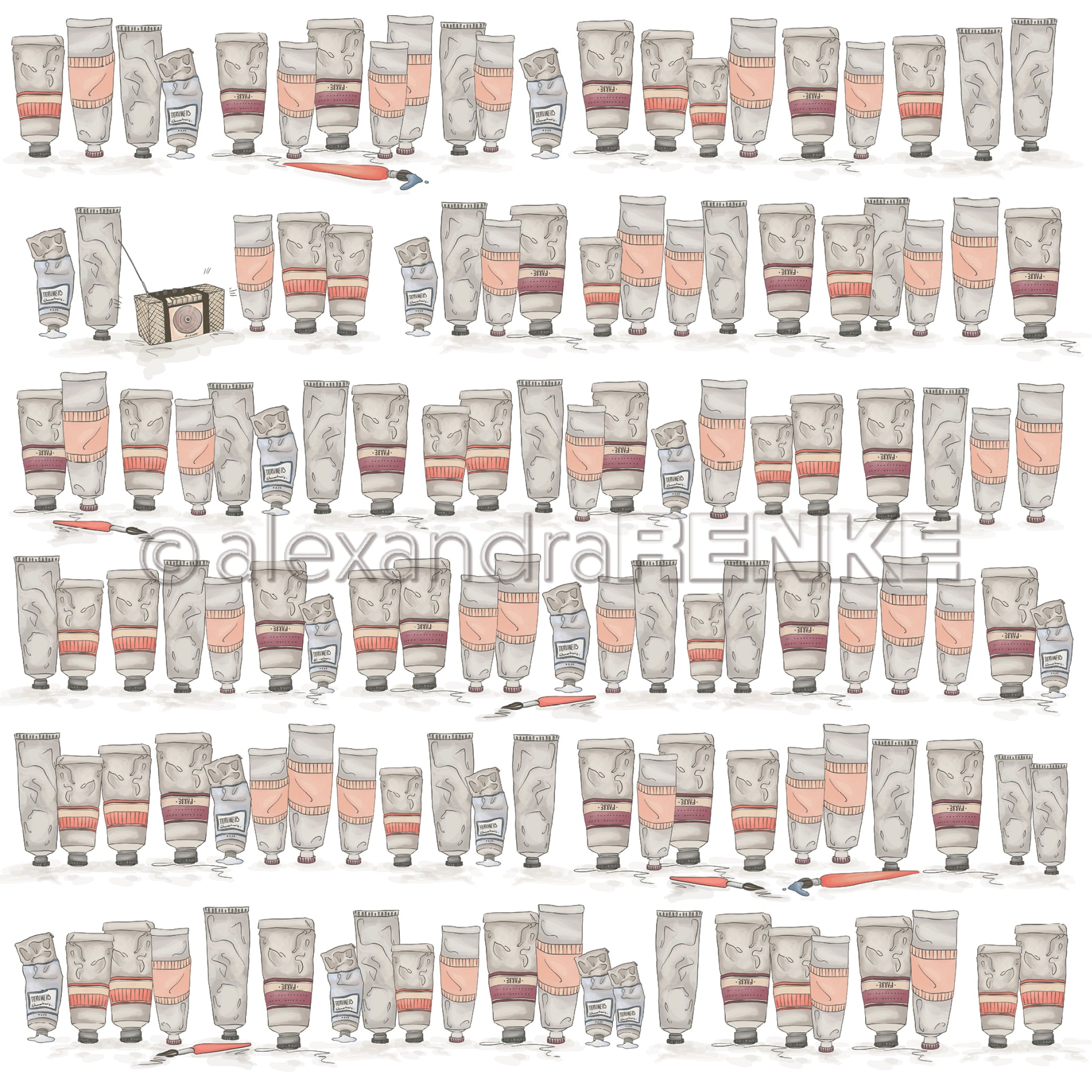 Alexandra Renke -  Row of paint tubes  -  12x12"
