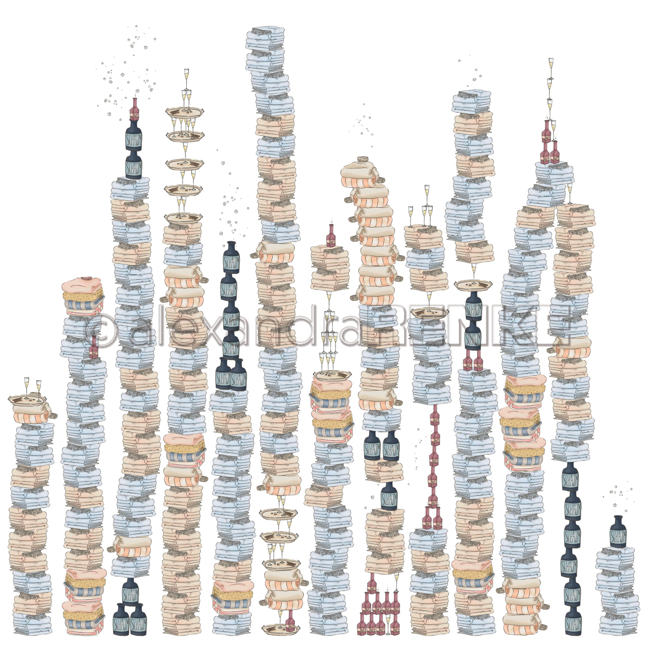 Alexandra Renke -  Huge piles of towels  -  12x12"