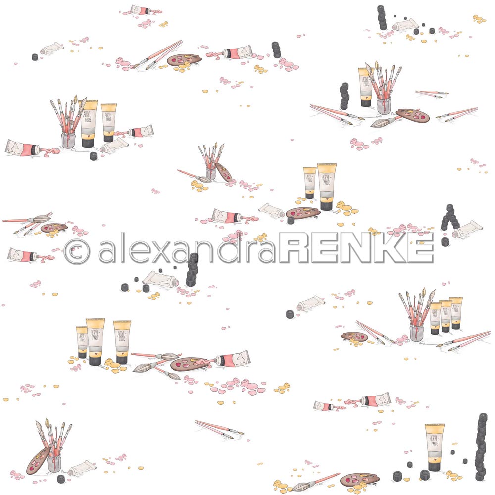 Alexandra Renke - Colour blots with brushes and tubes - Paper - 12x12"