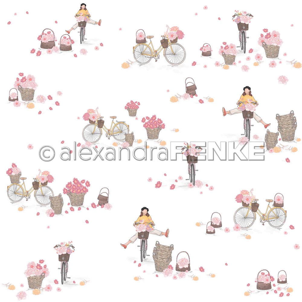 Alexandra Renke - Bicycles and flowers in baskets - Paper -  12x12"