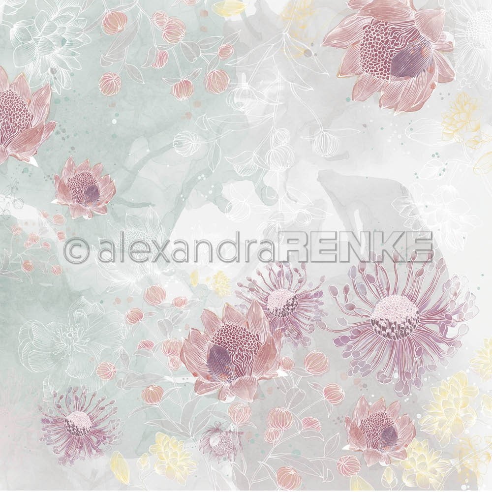 Alexandra Renke - Watercolour Flowers on GreenGrey - 12x12"